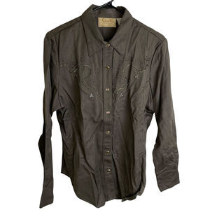 Vintage Scully Womens Western Shirt Medium Brown Pearl Snap Chainstitch Cowgirl